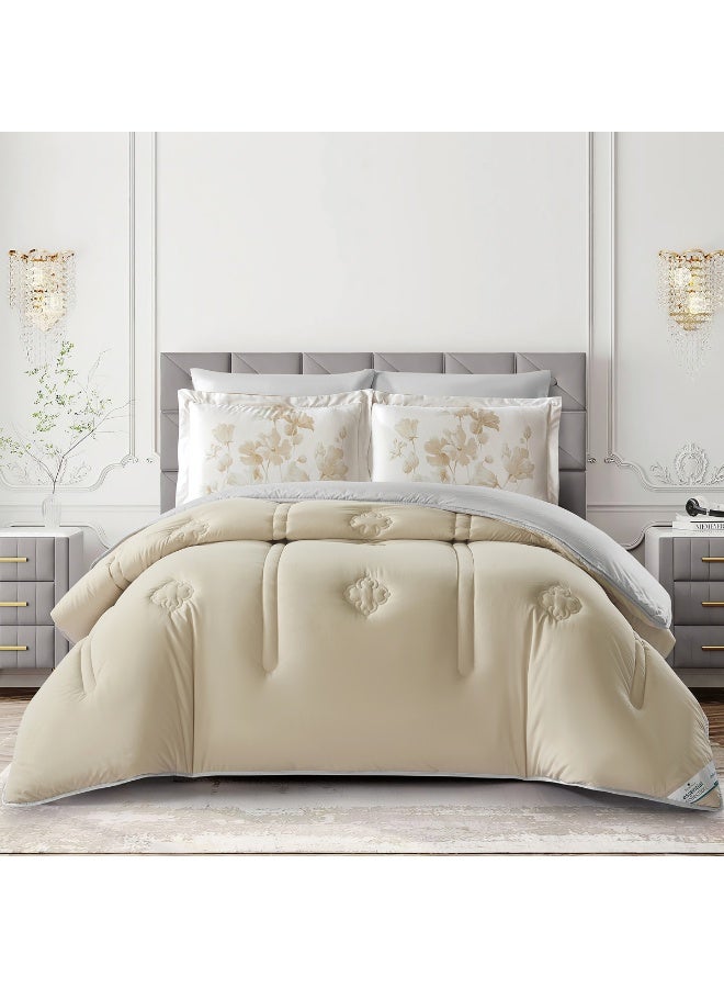 Donetella Bedding Comforter Set, King Size 240x260 cm - 6-Pcs Digital Print Quilted Bed Set, Microfiber Fabric - 1 Comforter, 1 Fitted Sheet, 2 Pillow Shams, 2 Pillowcases - Image 1